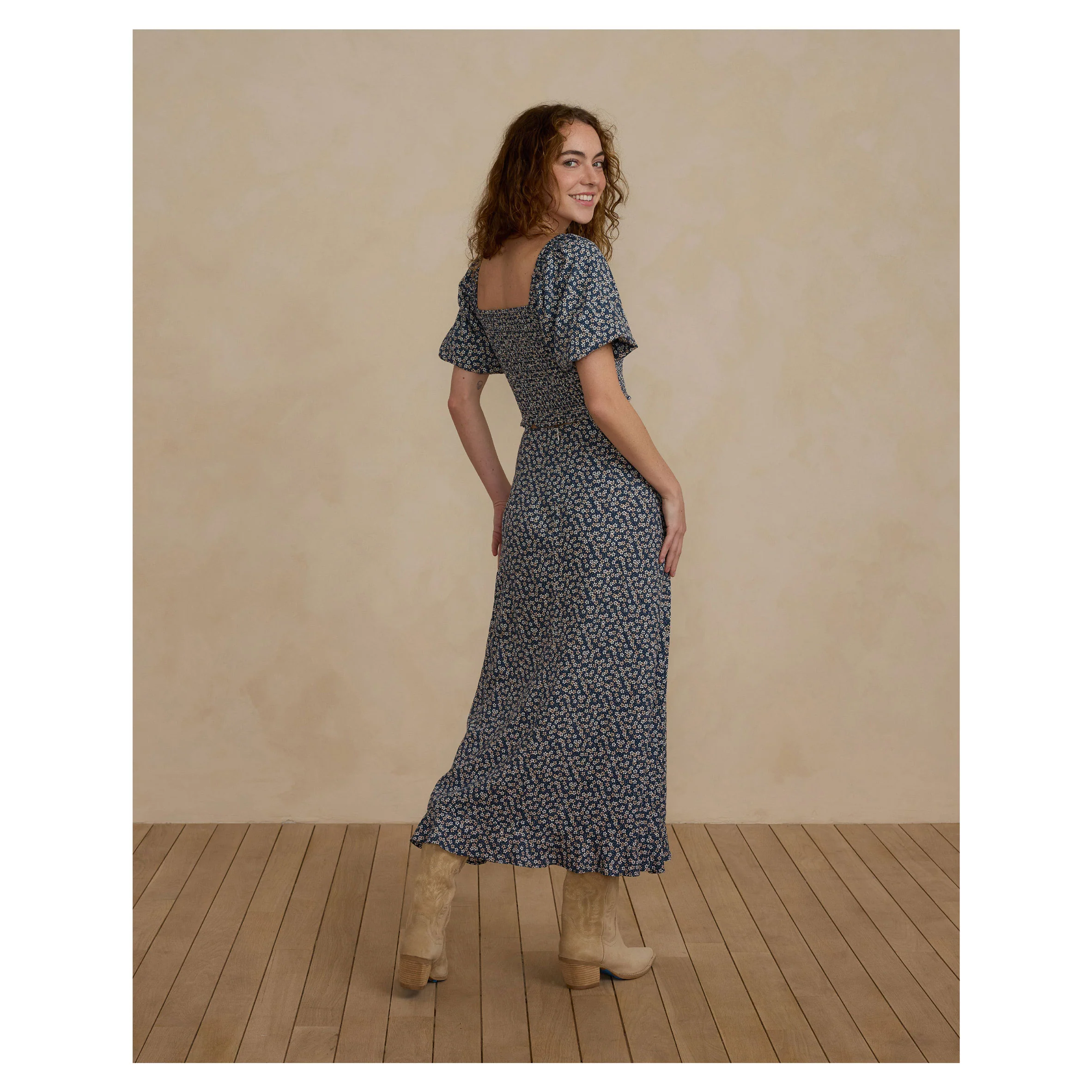 Rylee and Cru Blue Floral Button Slit Womens Skirt - Image 2