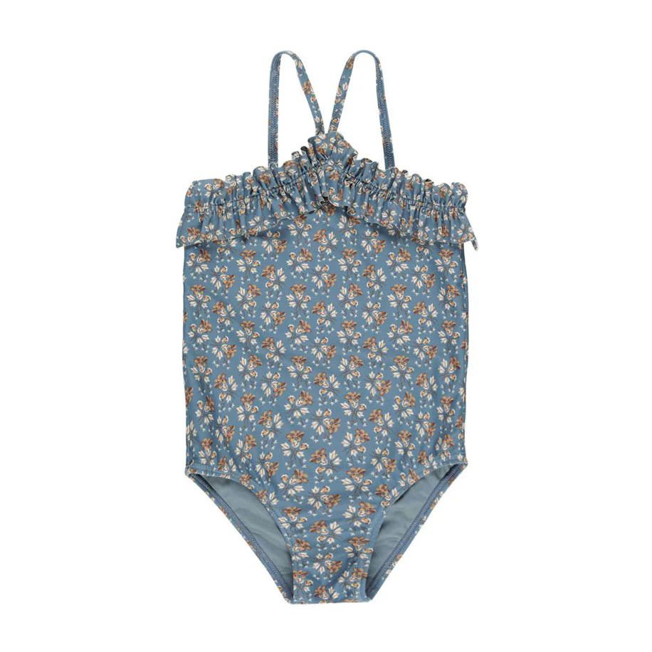 Rylee and Cru Blue Floral Rouched One-Piece