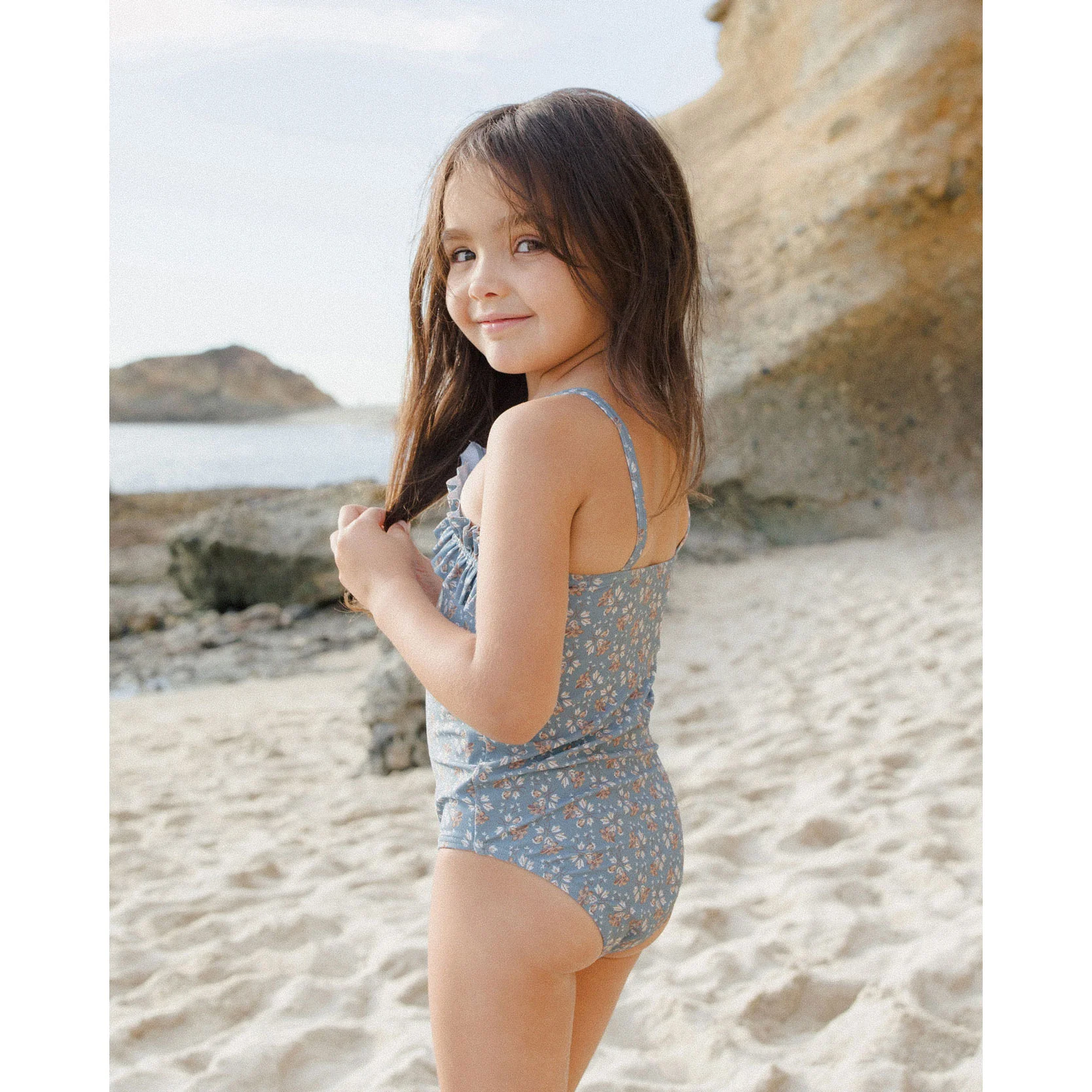 Rylee and Cru Blue Floral Rouched One-Piece - Image 4