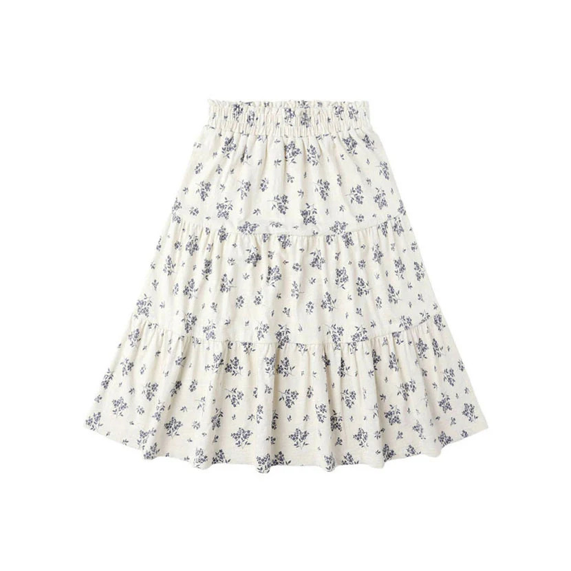 Rylee and Cru Blue Floral Ruffle Tiered Midi Skirt
