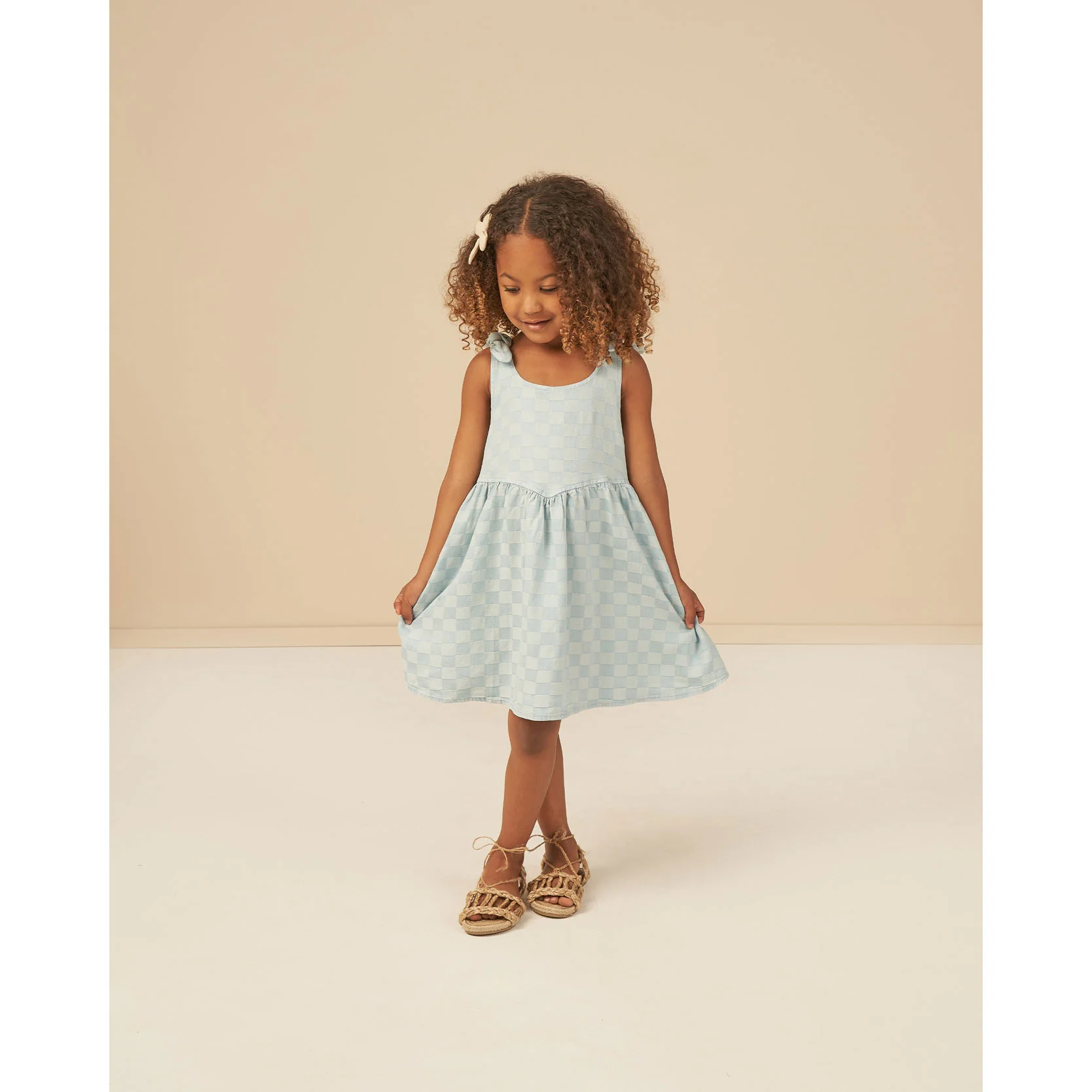 Rylee and Cru Blue Summer Dress - Blue Check - Image 2