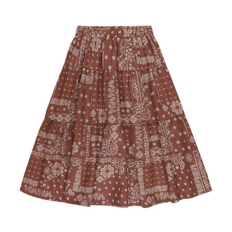 Rylee and Cru Brick Bandana Tiered Midi Skirt