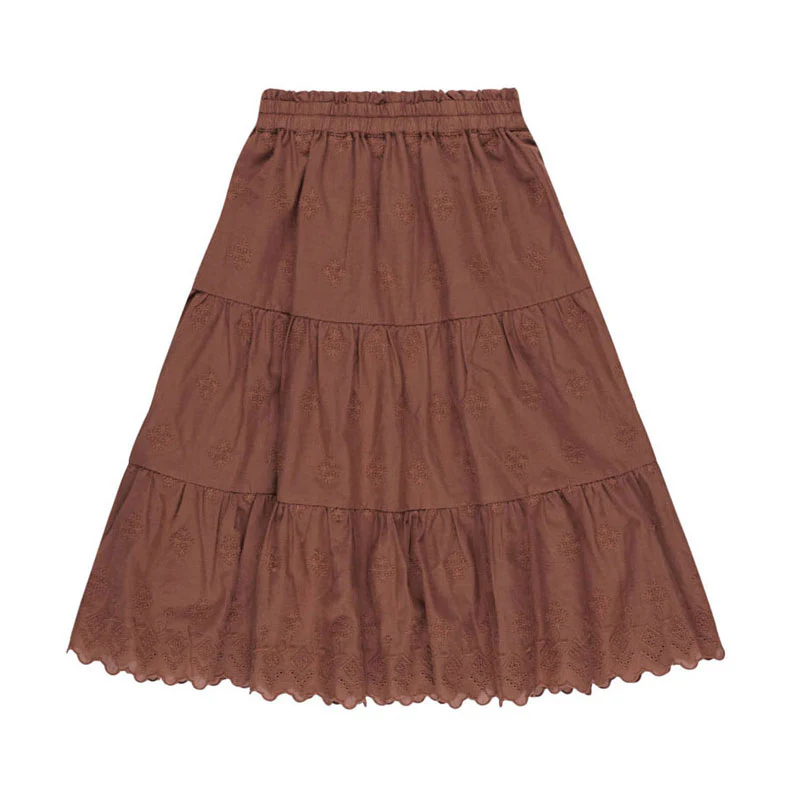 Rylee and Cru Brick Ruffle Tiered Midi Skirt