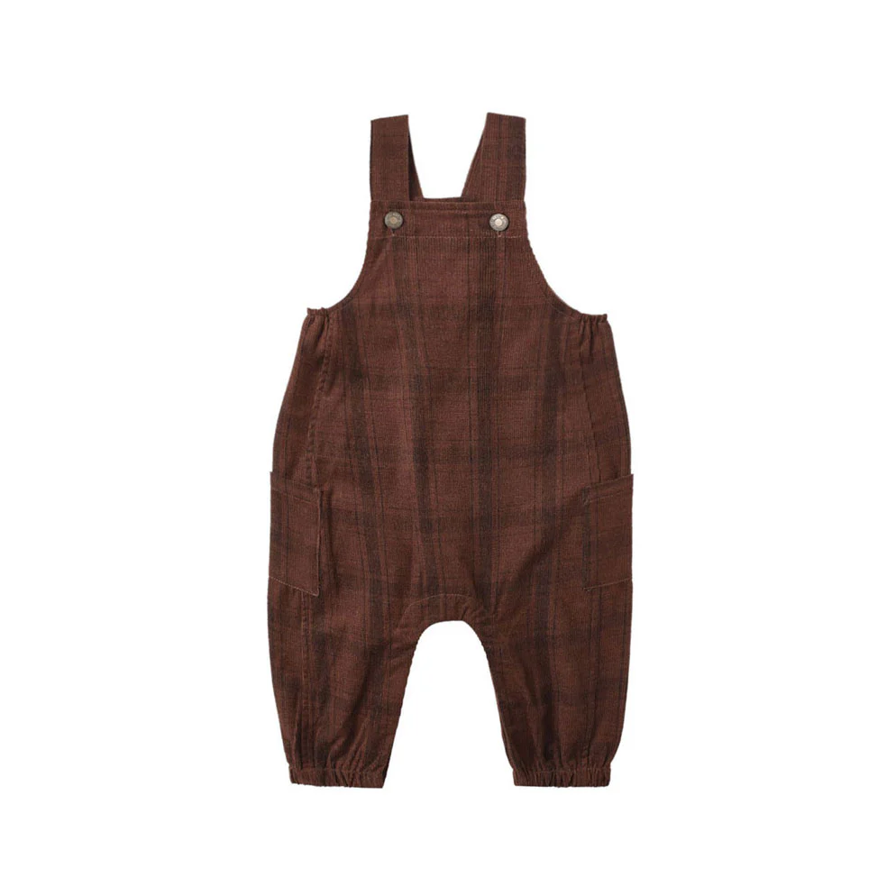Rylee and Cru Brown Plaid Cargo Baby Overall