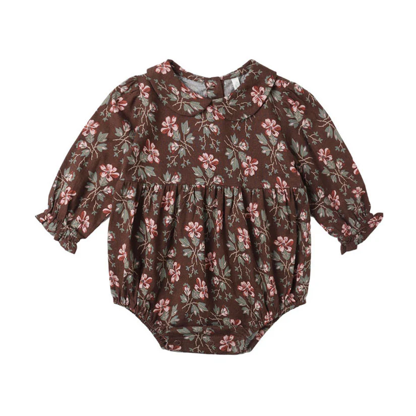 Rylee and Cru Brown Winter Floral Cora Romper