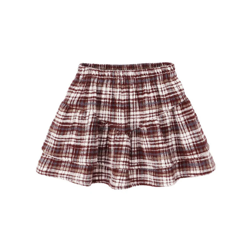 Rylee and Cru Burgundy Plaid Tiered Mini Skirt