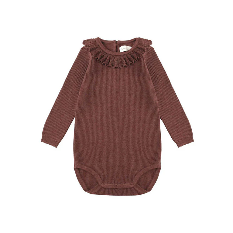 Rylee and Cru Burgundy Ruffle Collar Bodysuit