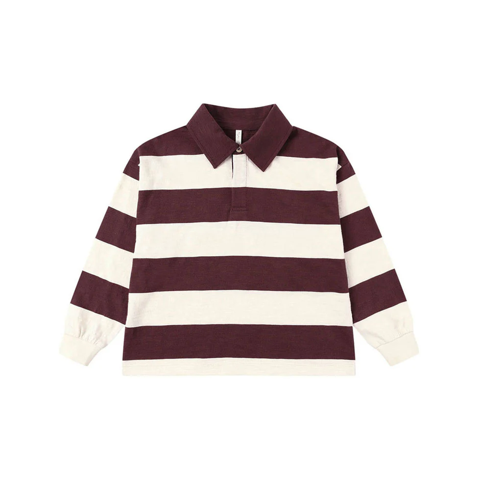 Rylee and Cru Burgundy Stripe Rugby Polo