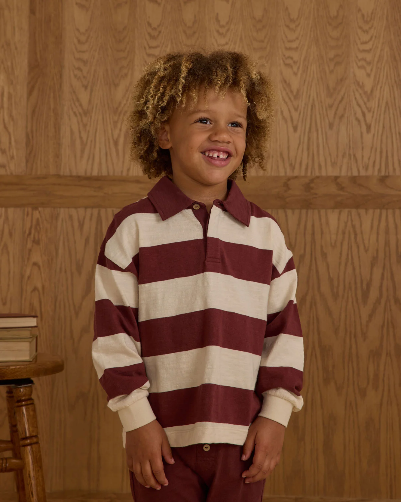 Rylee and Cru Burgundy Stripe Rugby Polo - Image 2