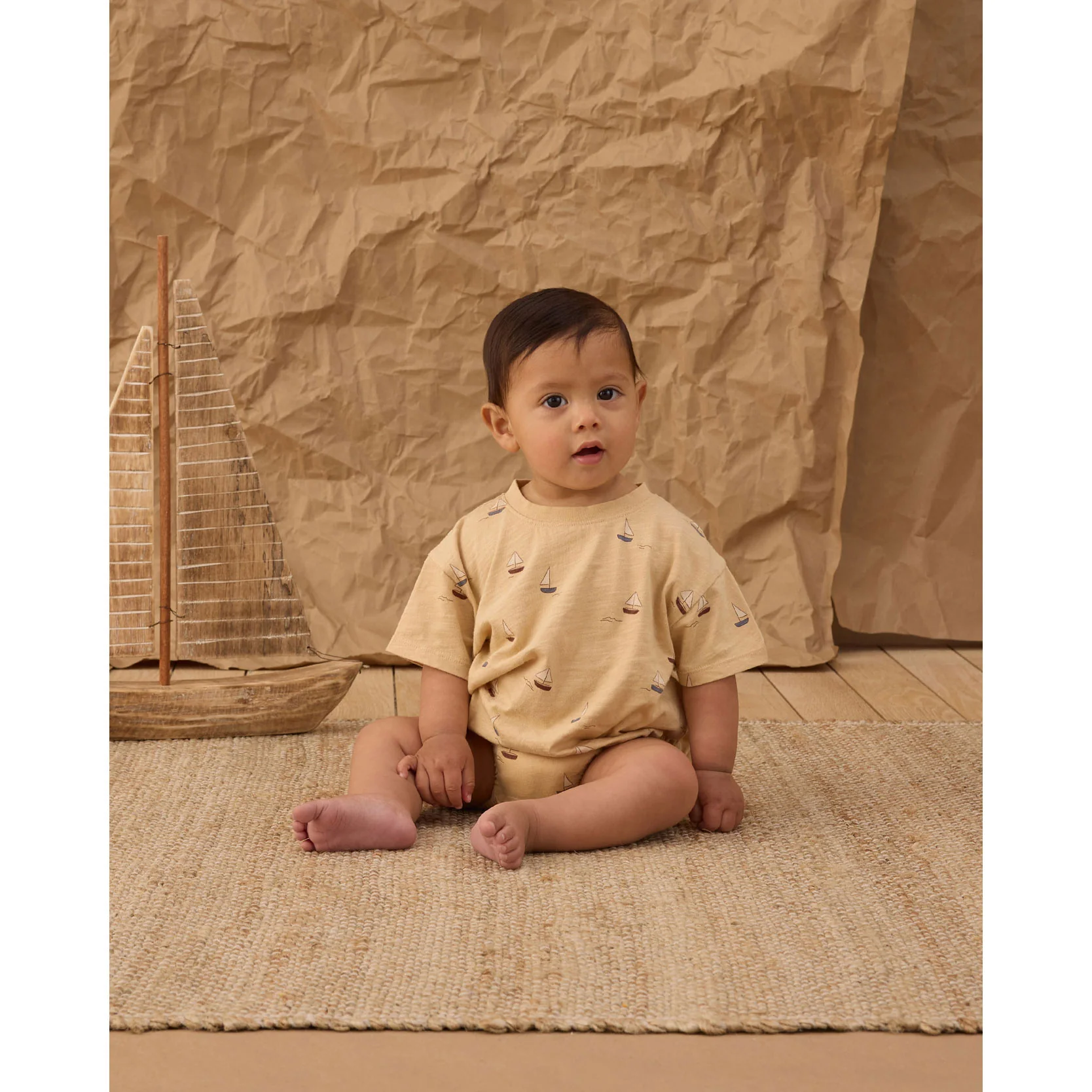 Rylee and Cru Butterscotch Sailboats Relaxed Bubble Romper - Image 2