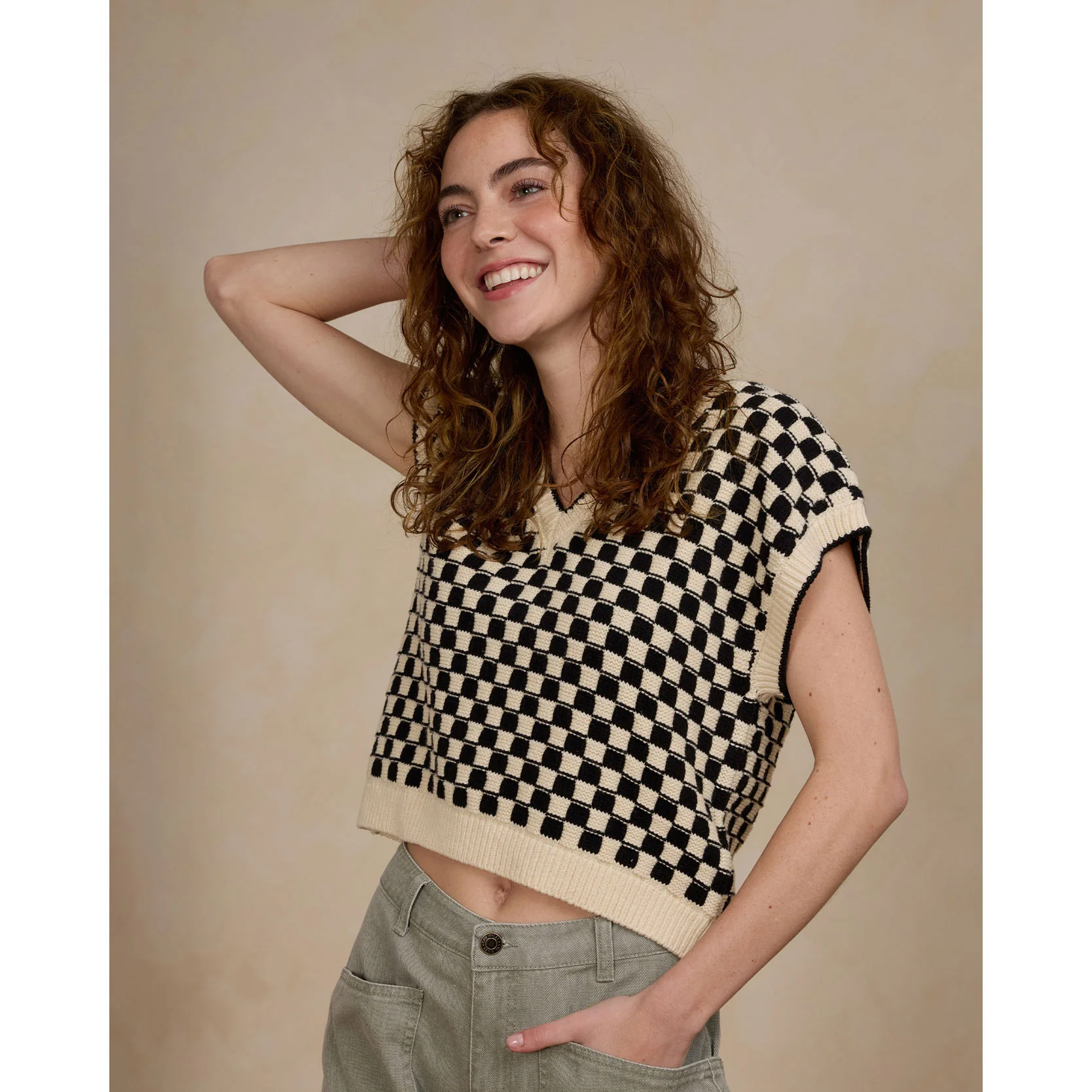 Rylee and Cru Check Sweater Women Vest