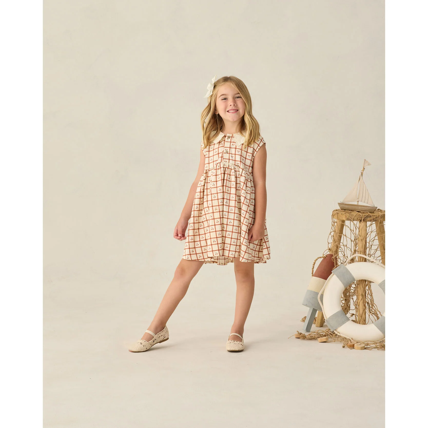 Rylee and Cru Cherry Check Collared Babydoll Dress - Image 2