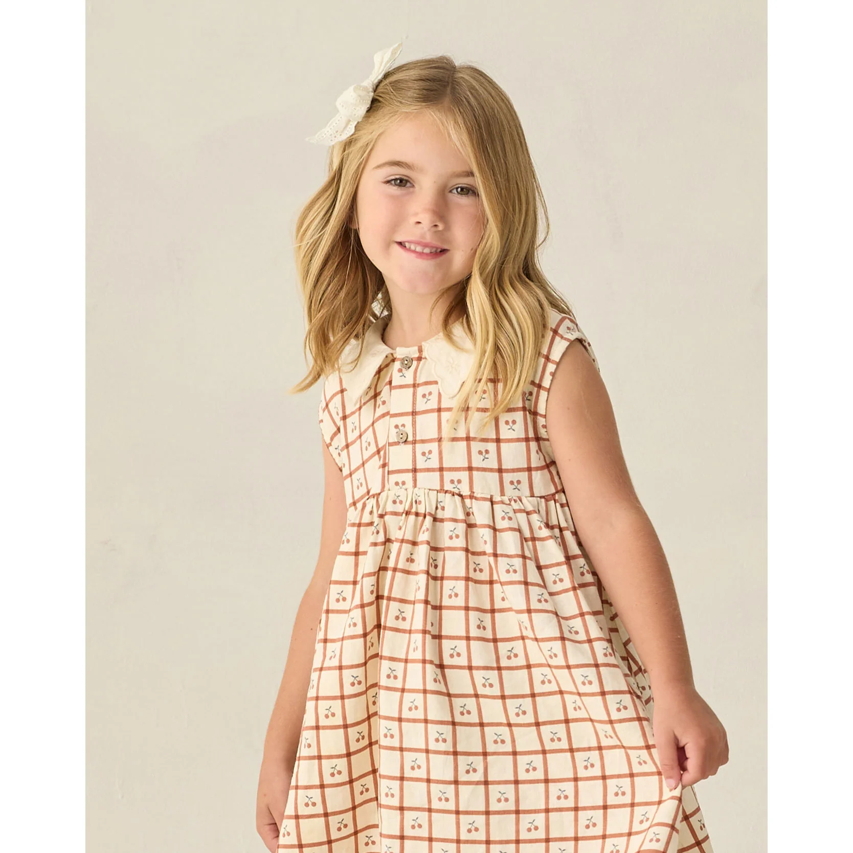Rylee and Cru Cherry Check Collared Babydoll Dress - Image 3