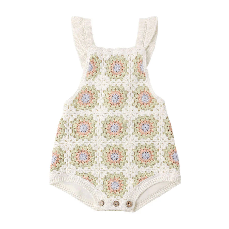 Rylee and Cru Citron Daisy Check Crochet Romper