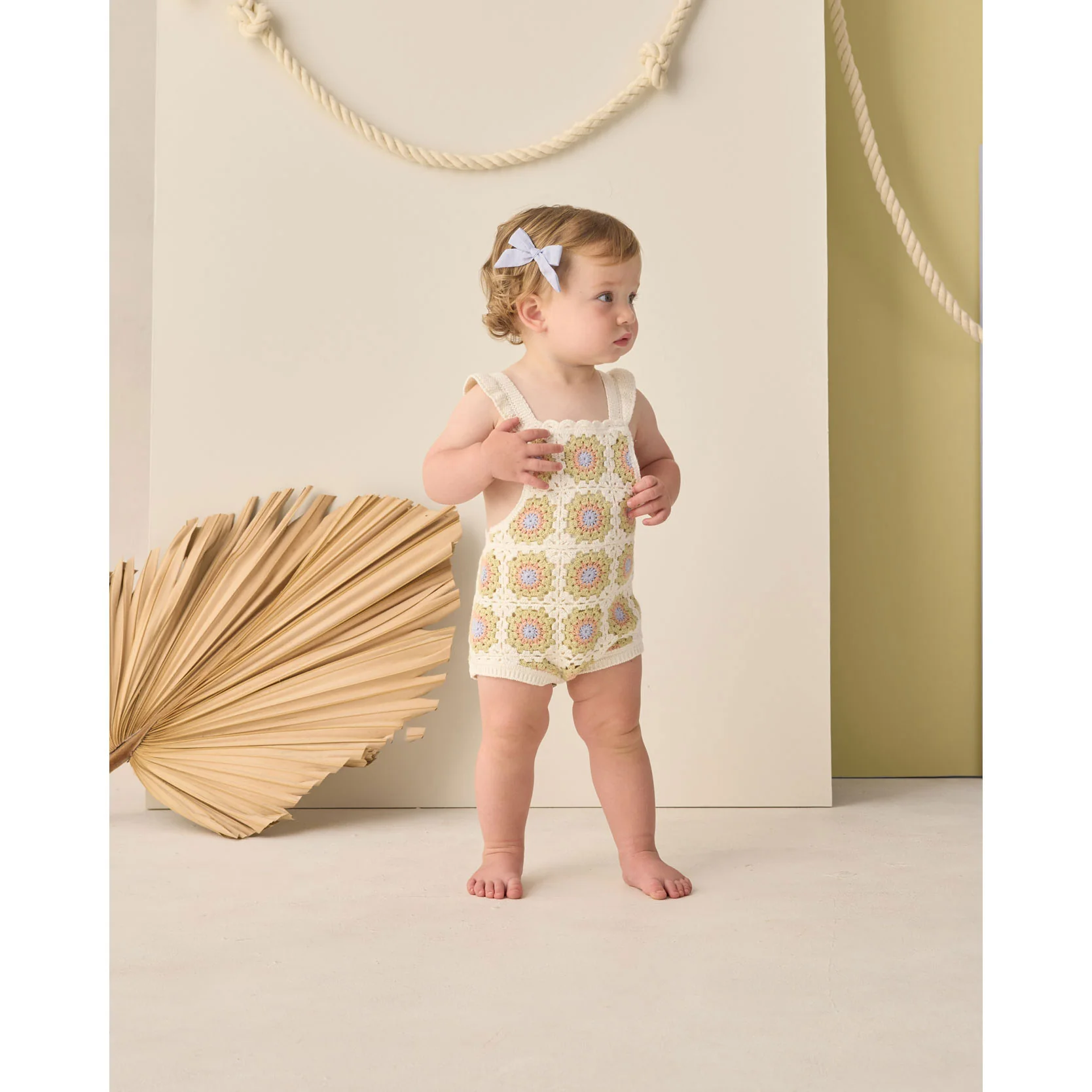 Rylee and Cru Citron Daisy Check Crochet Romper - Image 2