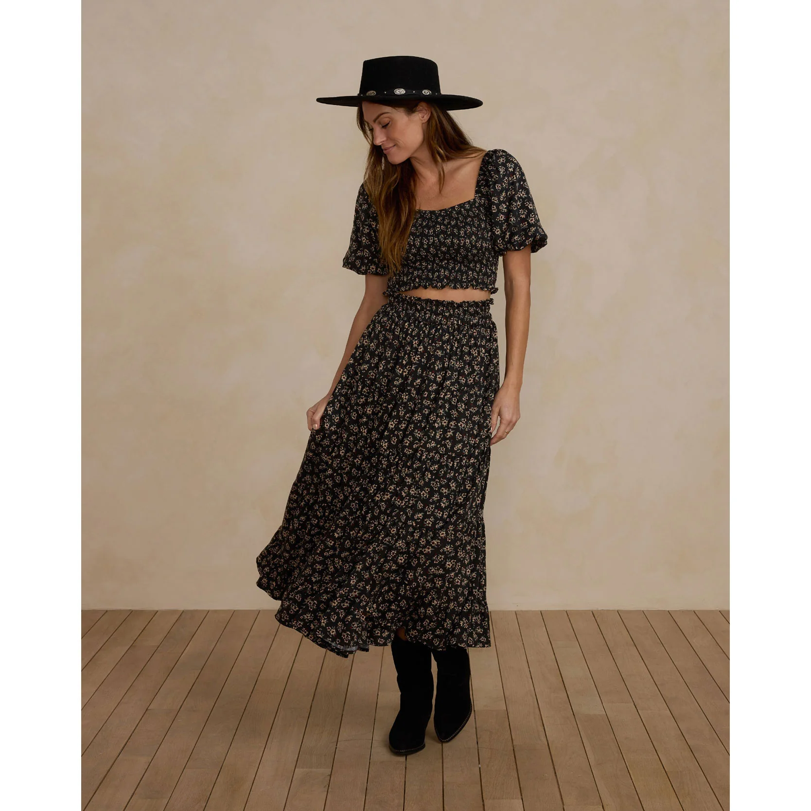 Rylee and Cru Dark Flora Tiered Maxi Women Skirt