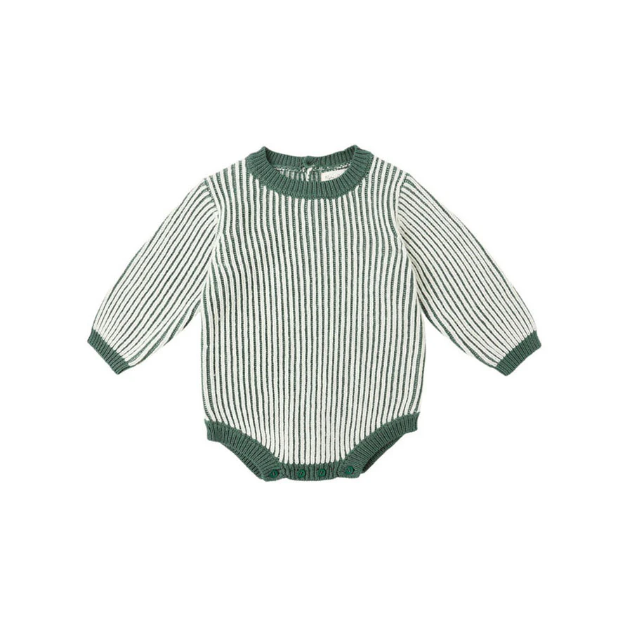 Rylee and Cru Green Stripe Haywood Romper