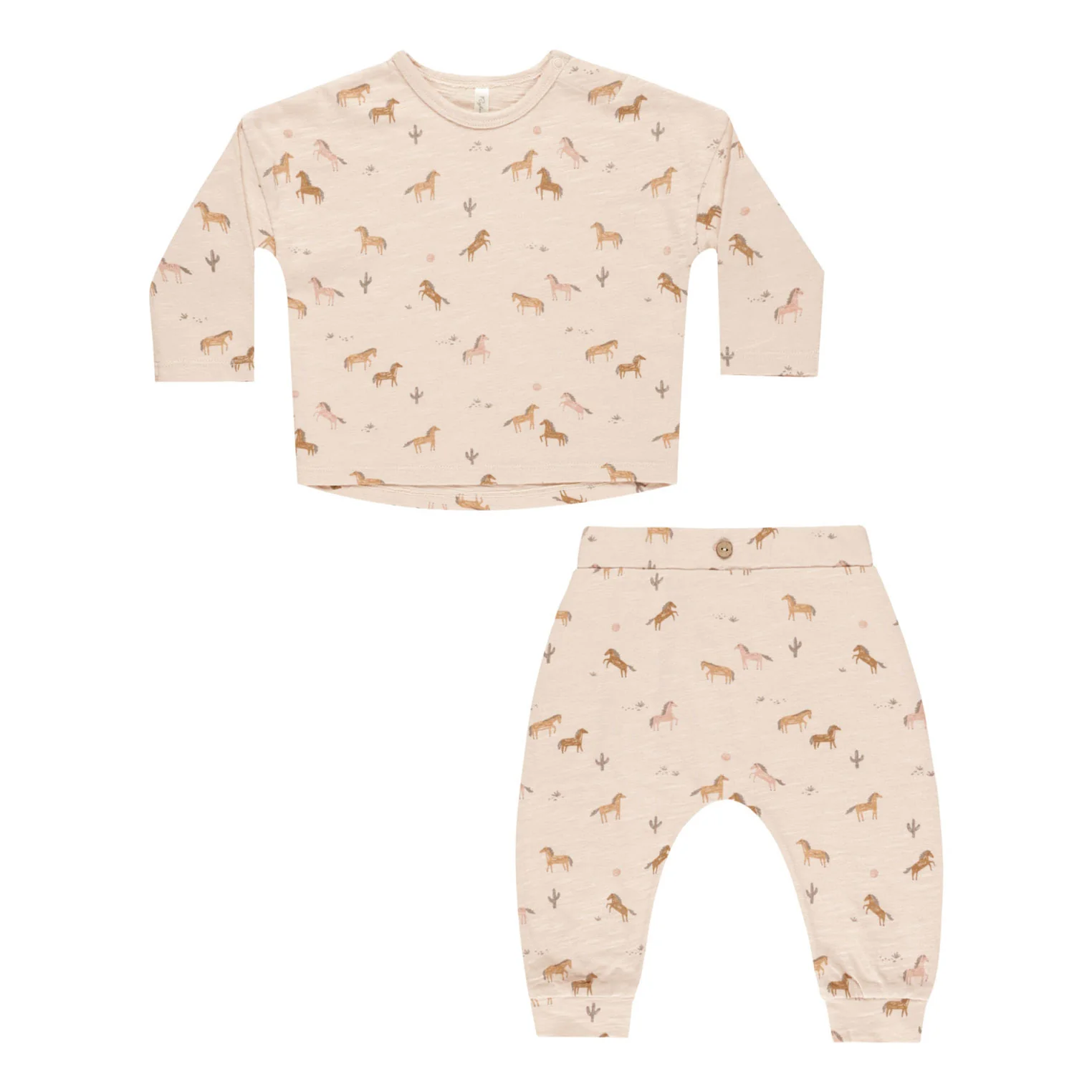 Rylee and Cru Horses Long Sleeve T + Pant Baby Set