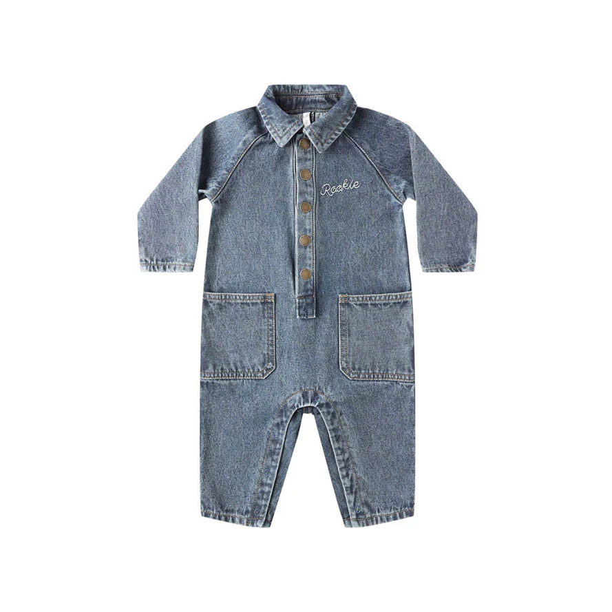 Rylee and Cru Indigo Denim Collared Baby Jumpsuit