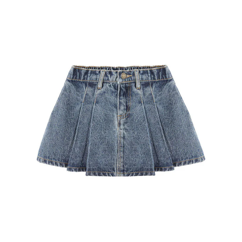 Rylee and Cru Indigo Denim Pleated Denim Skirt