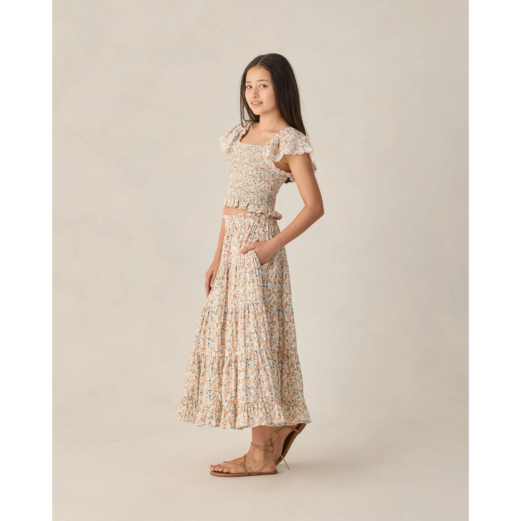 Rylee and Cru  Ivory Flower Fields Teen Ruffle Tiered Maxi Skirt - Image 3