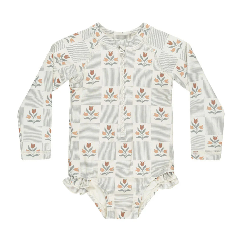 Rylee and Cru Ivory Garden Grid Rash Guard