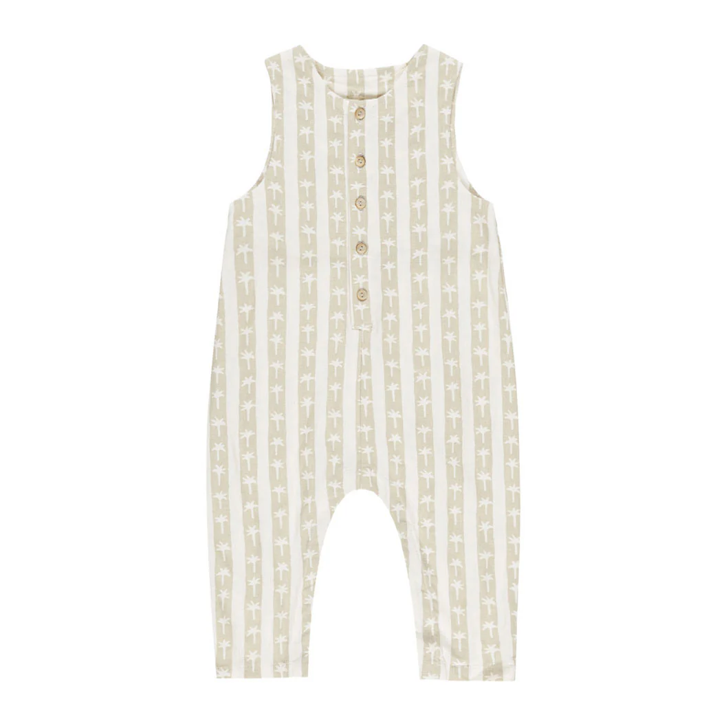 Rylee and Cru Ivory Palm Stripe Button Jumpsuit