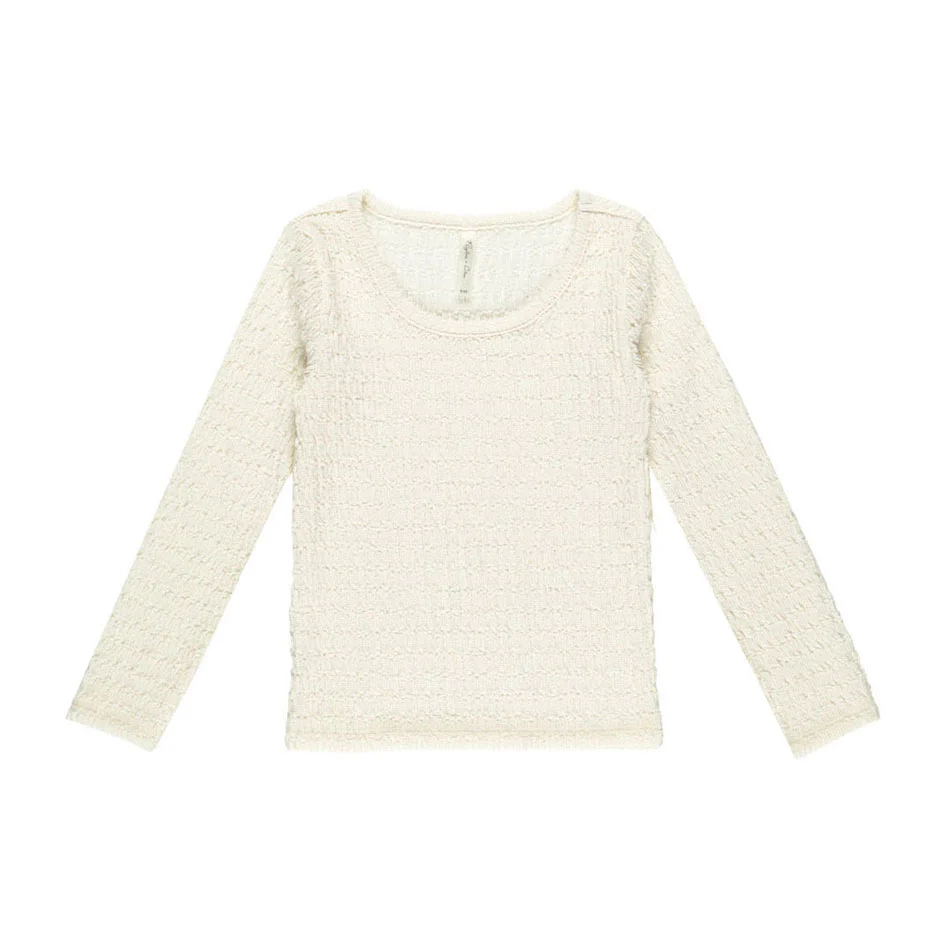 Rylee and Cru Ivory Textured Long Sleeve Top