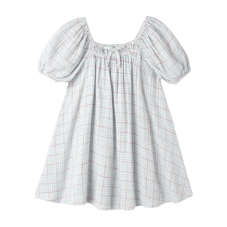 Rylee and Cru Light Blue Plaid Sabrina Mini Dress