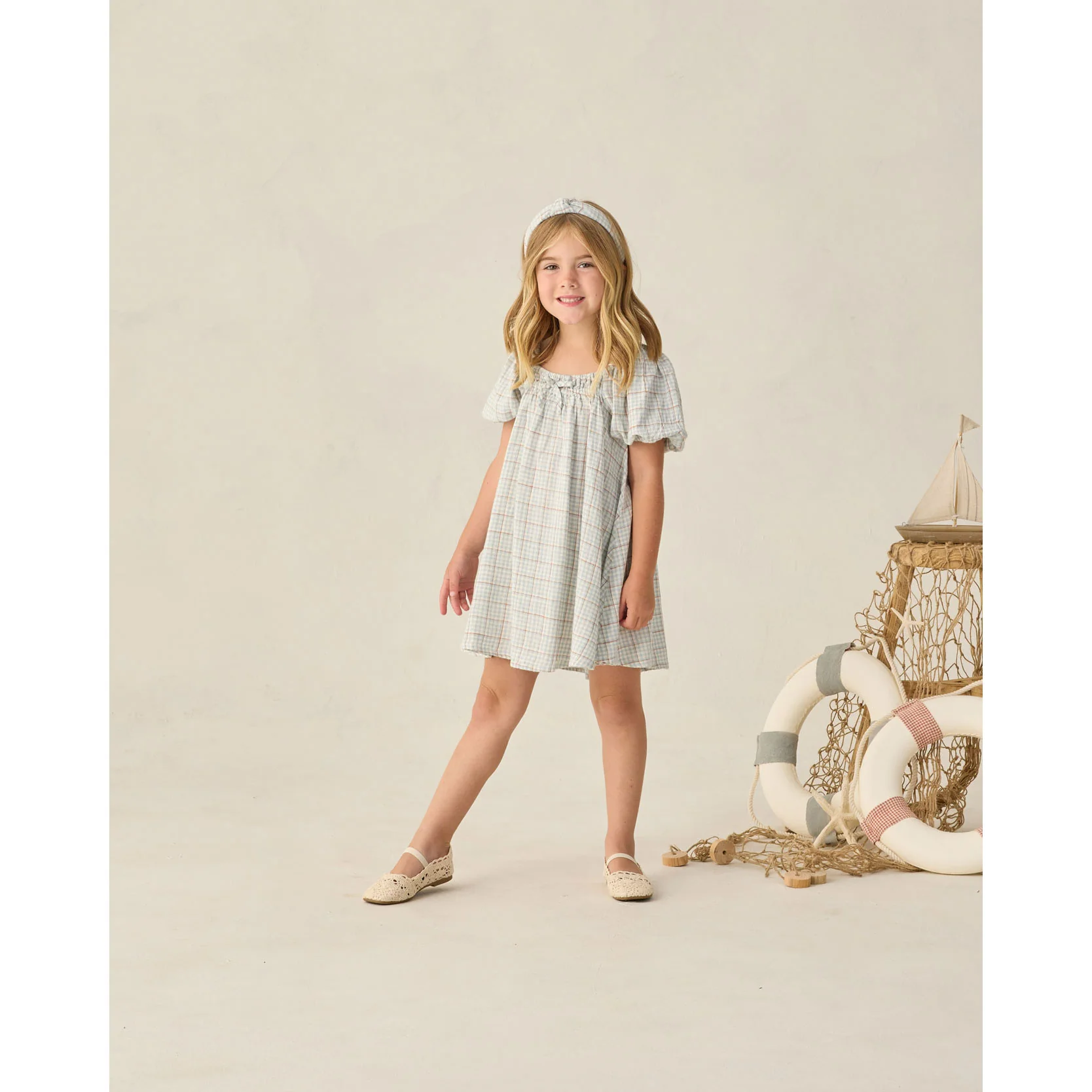 Rylee and Cru Light Blue Plaid Sabrina Mini Dress - Image 3