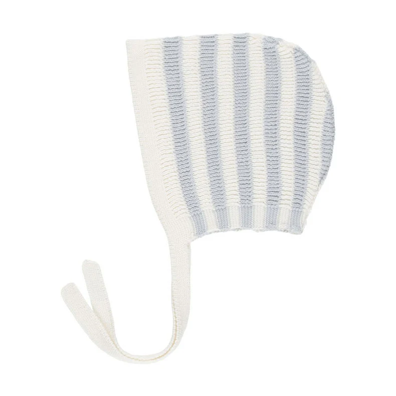 Rylee and Cru Light Blue Stripe Knit Bonnet