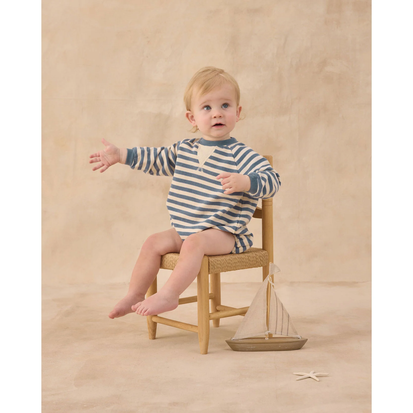 Rylee and Cru  Marine Stripe Crewneck Romper - Image 2