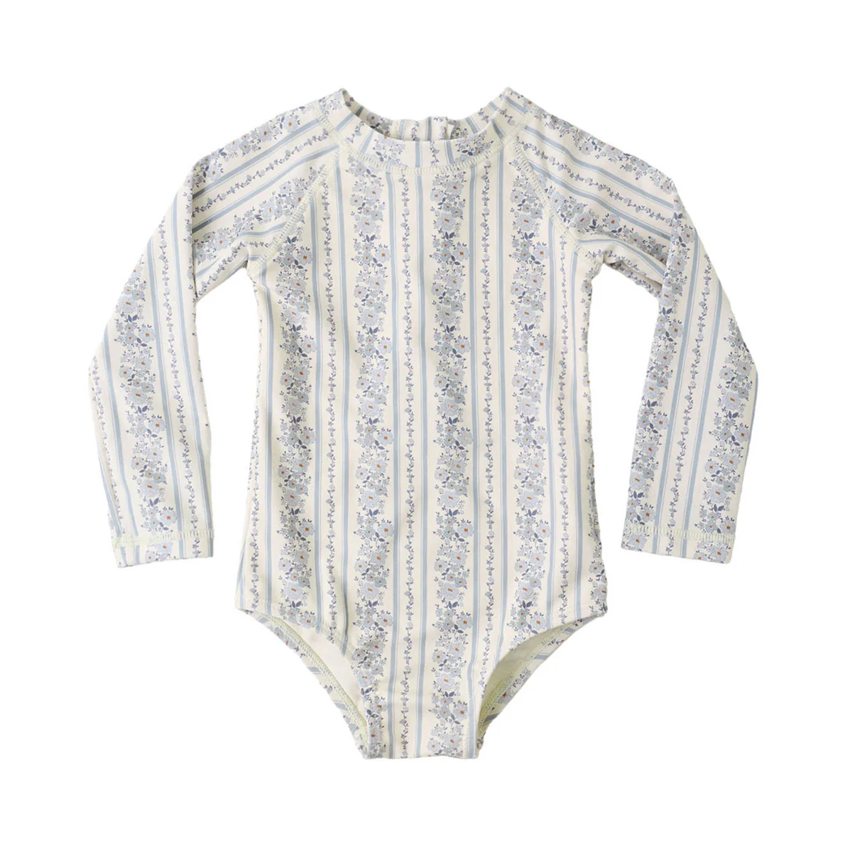 Rylee and Cru  Natural  Blue Floral Delphine Rashguard One-Piece