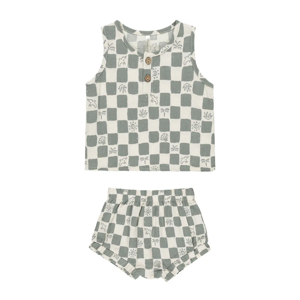 Rylee and Cru Natural Coastal Check Baby Tank Set