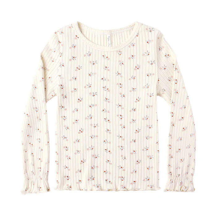 Rylee and Cru Natural Ditsy Ribbed Long Sleeve Top
