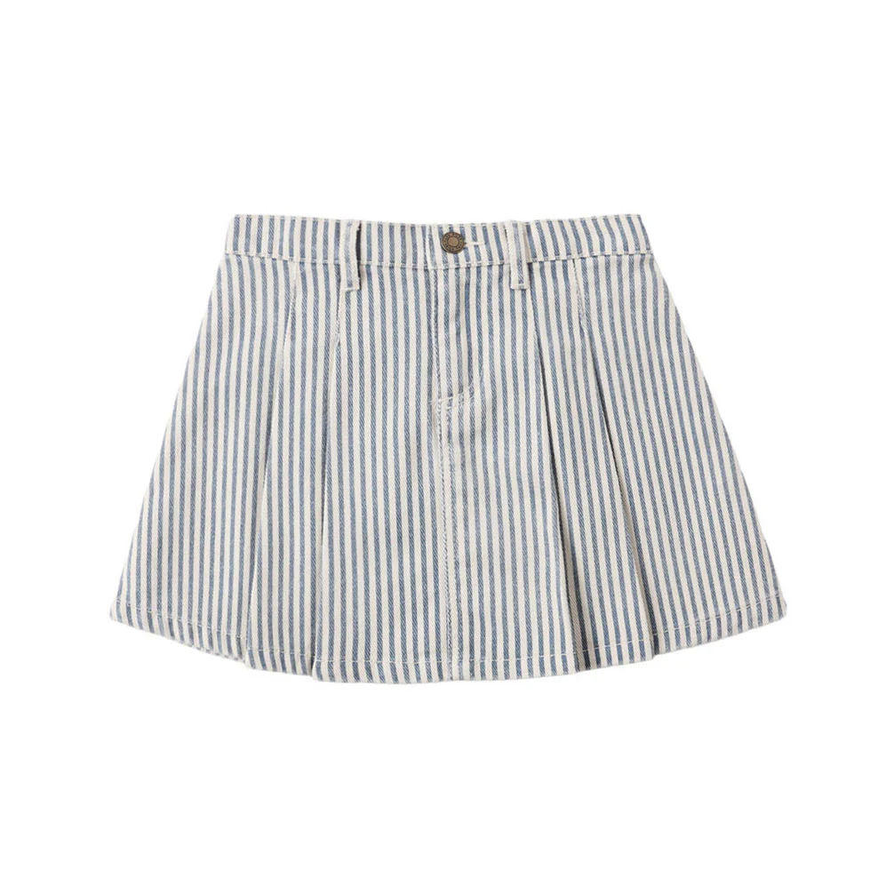 Rylee and Cru  Natural Railroad Stripe Pleated Denim Skirt