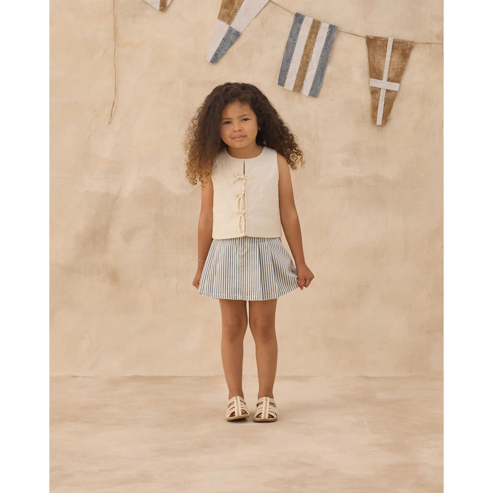 Rylee and Cru  Natural Railroad Stripe Pleated Denim Skirt - Image 2