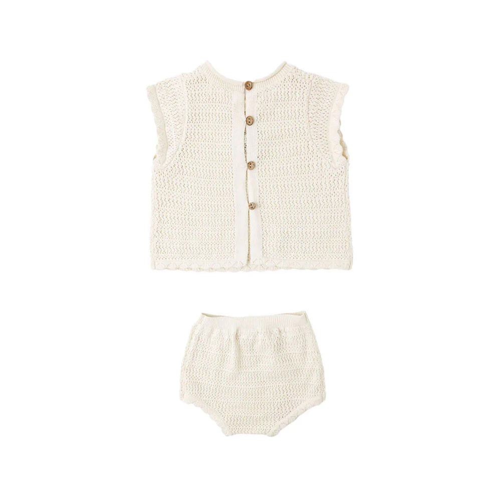 Rylee and Cru  Natural Scallop Knit Baby Set - Image 2