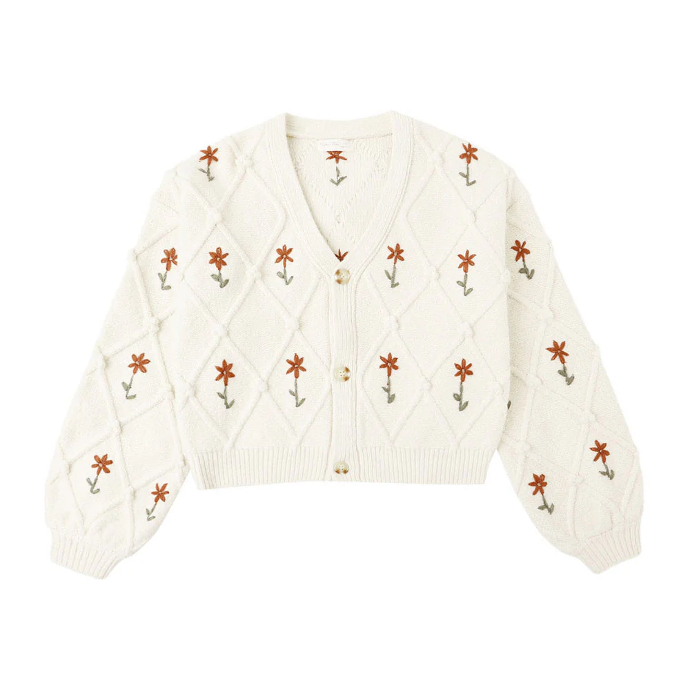 Rylee and Cru Natural Winter Daisy Crop Cardigan