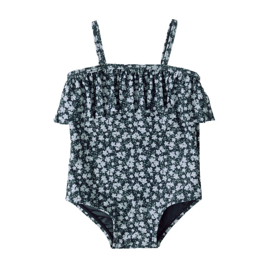 Rylee and Cru Navy Floral Ruffle One-Piece