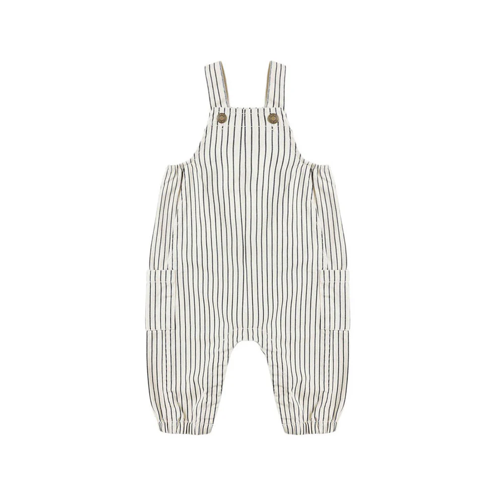 Rylee and Cru Navy Pinstripe Cargo Baby Overall