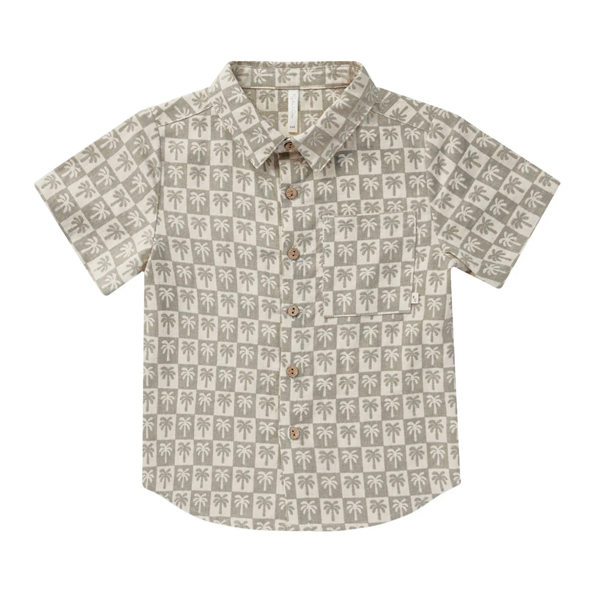 Rylee and Cru Palm-Check Collared Short Sleeve Shirt - Palm Check