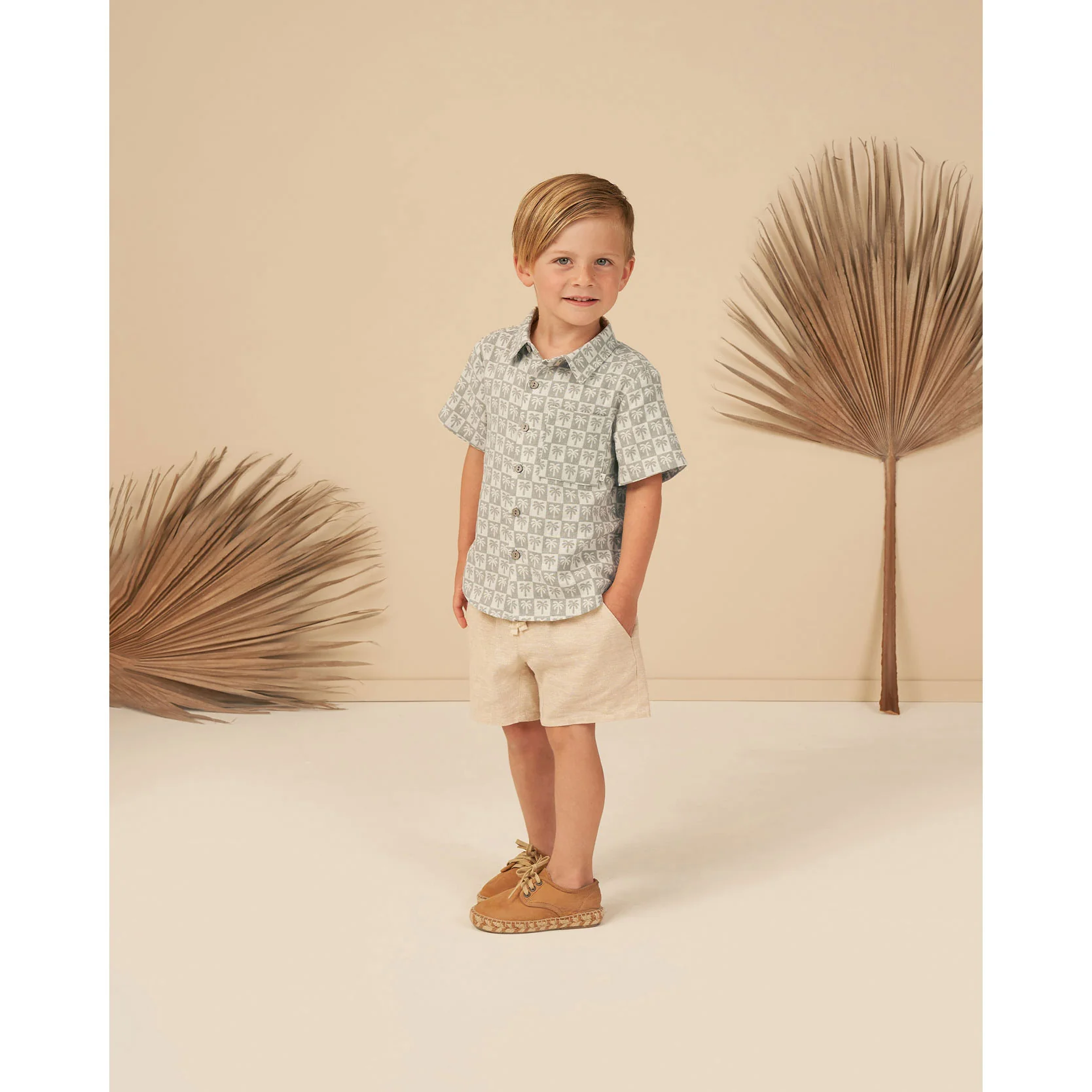 Rylee and Cru Palm-Check Collared Short Sleeve Shirt - Palm Check - Image 2