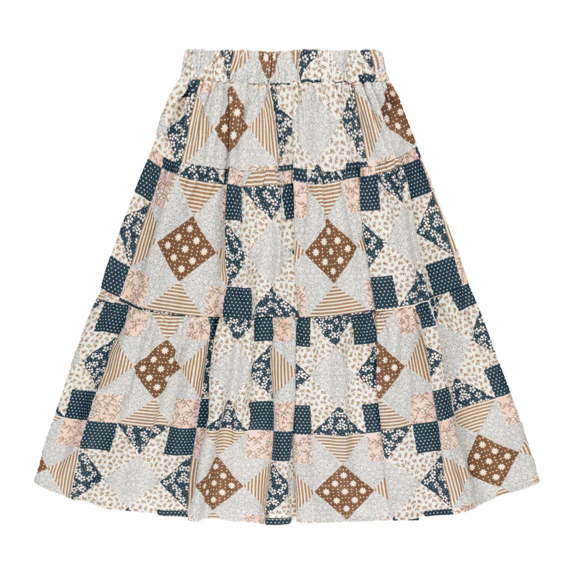 Rylee and Cru Patchwork Tiered Midi Skirt