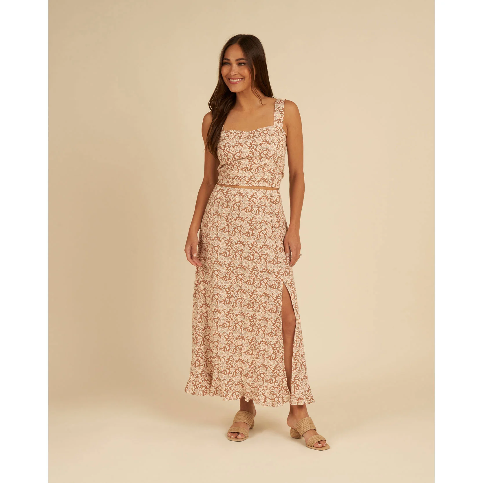 Rylee and Cru Plumeria Button Slit Womens Skirt -Plumeria