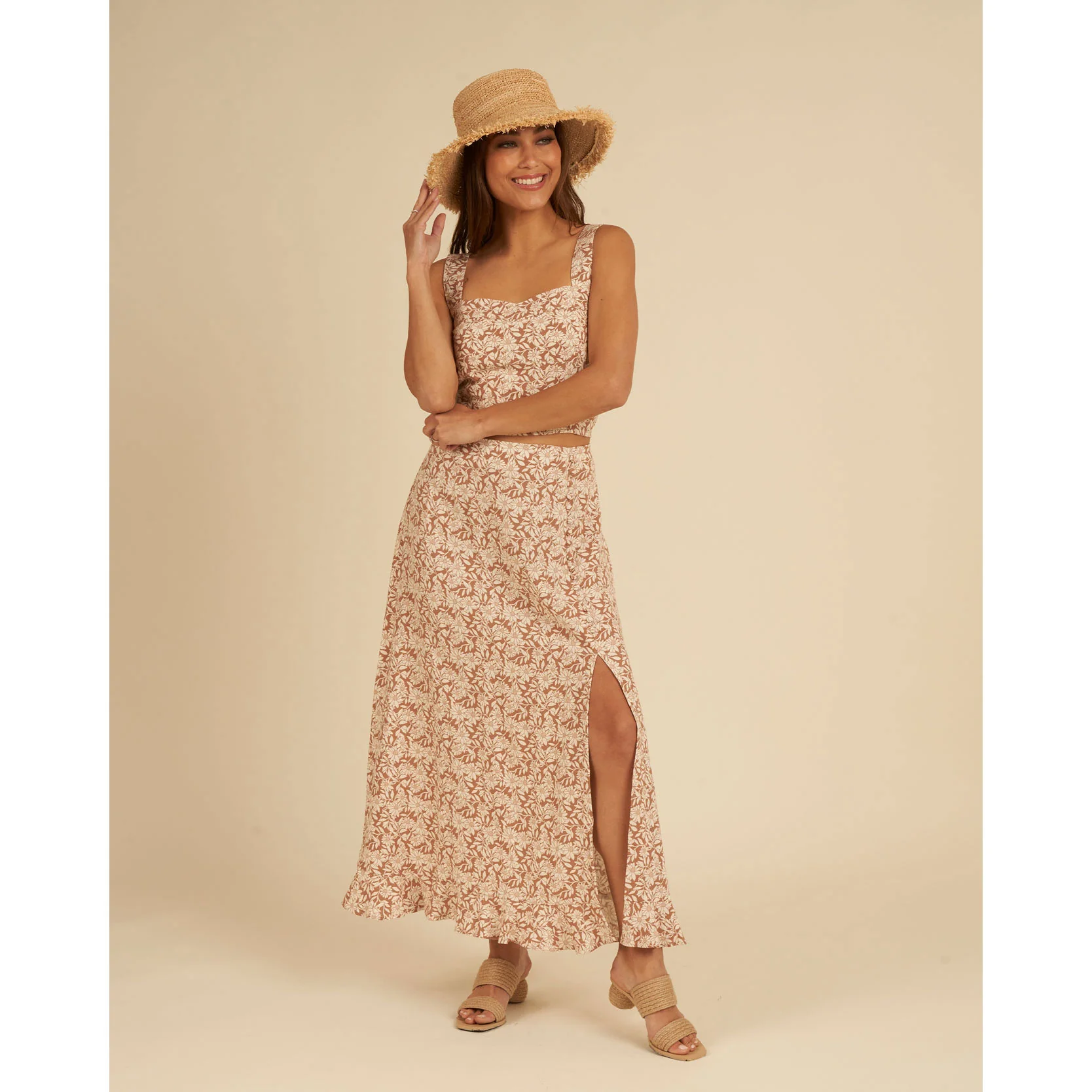Rylee and Cru Plumeria Button Slit Womens Skirt -Plumeria - Image 2