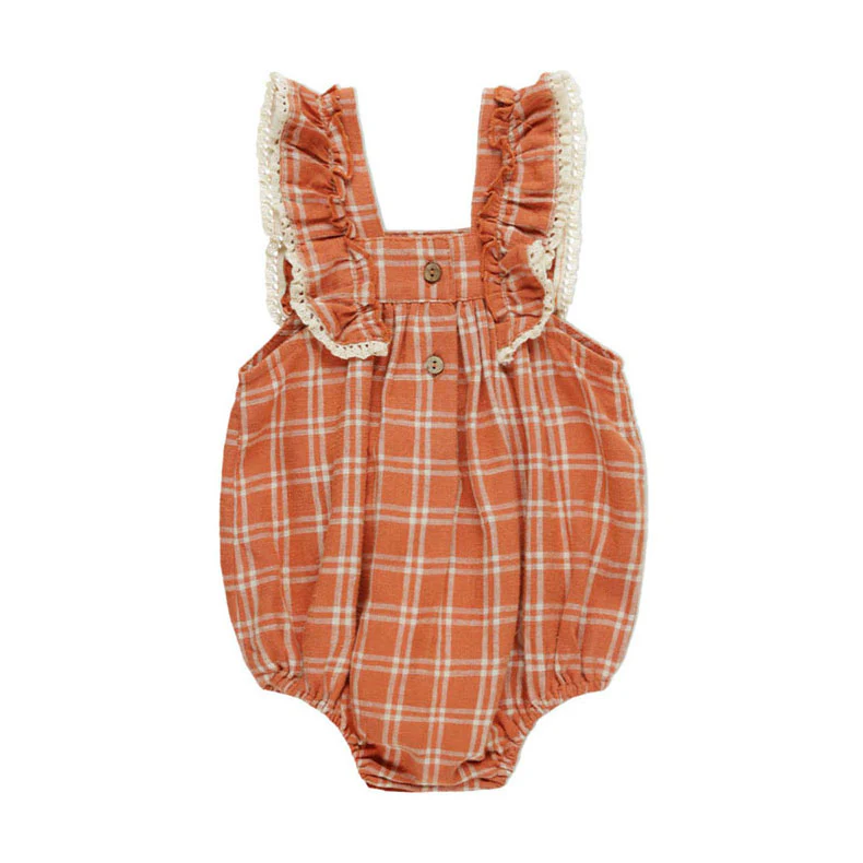 Rylee and Cru Poppy Check Maya Romper - Image 3