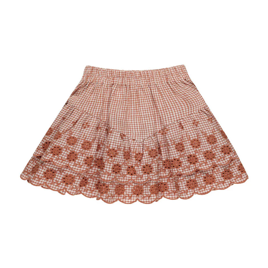 Rylee and Cru Poppy Gingham Tiered Mini Skirt
