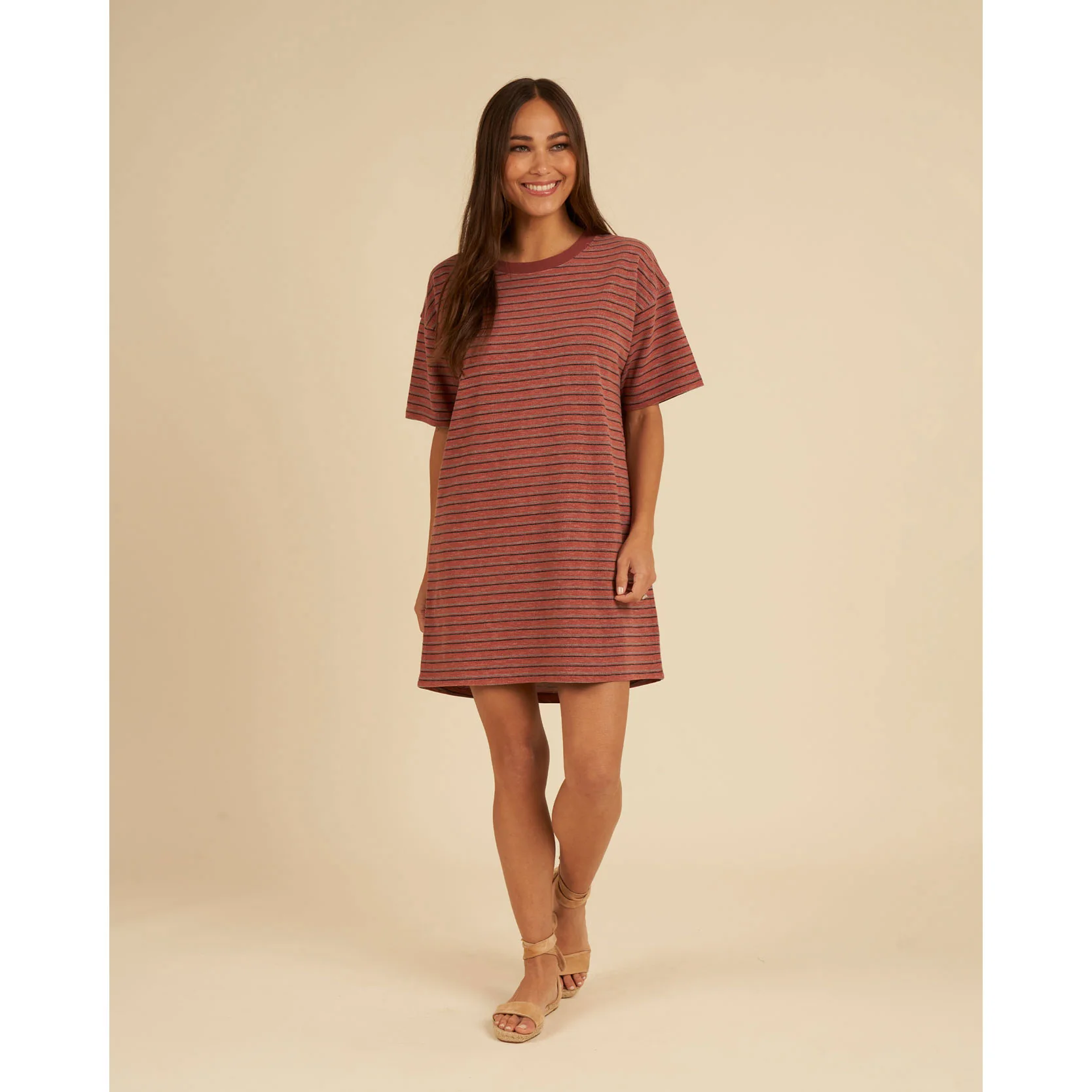 Rylee and Cru Red Multi-Stripe Womens T-Shirt Dress