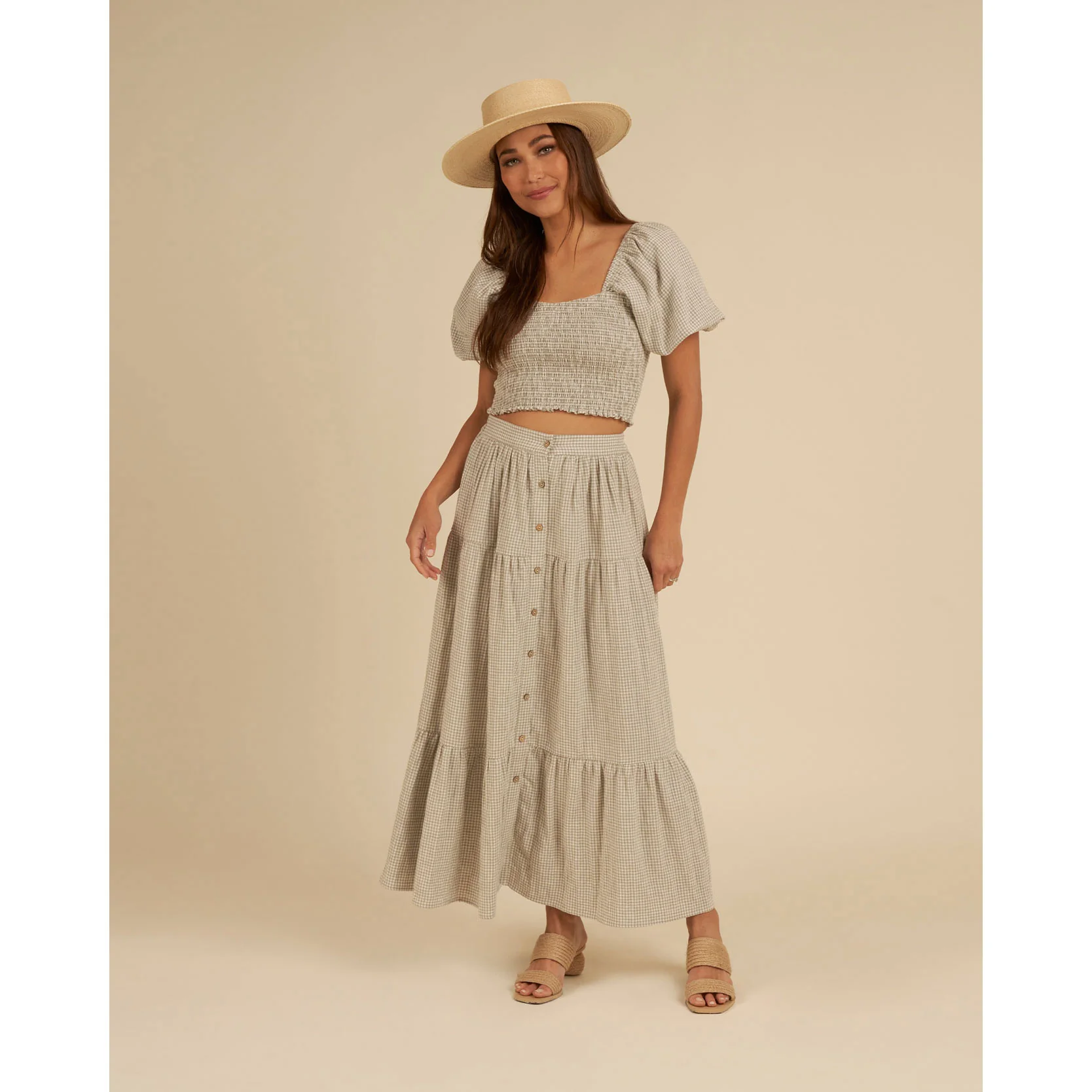 Rylee and Cru Sage-Gingham Joelle Womens Skirt -Sage Gingham